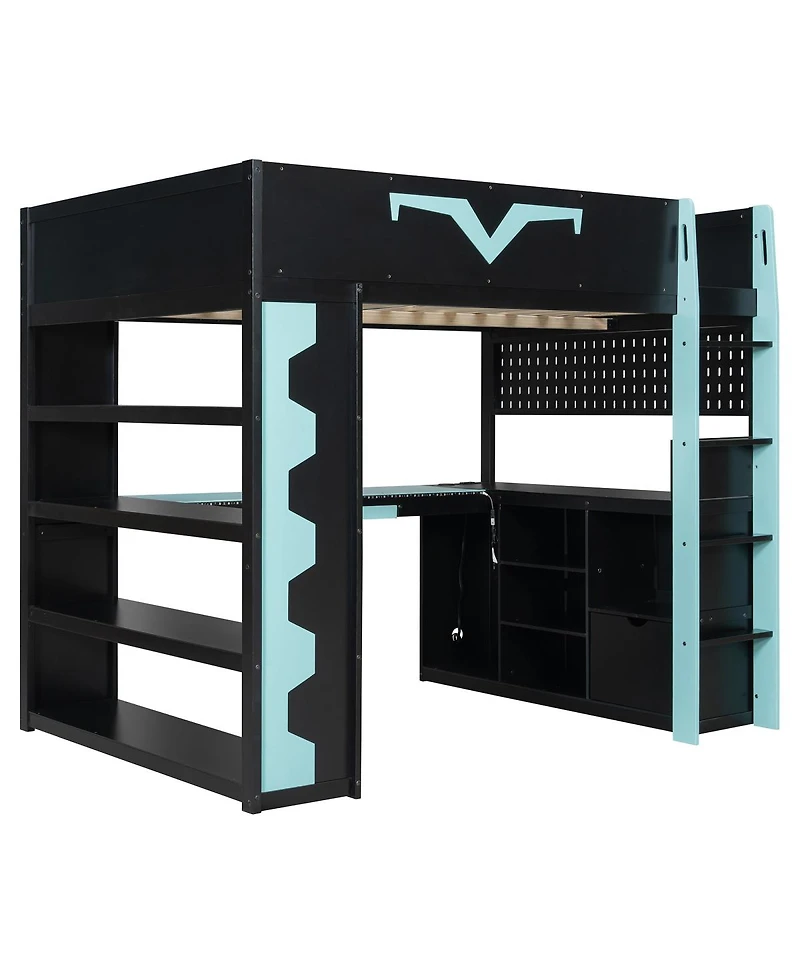 Streamdale Furniture Gaming Loft Bed w/Desk, Rgb, Power, Storage