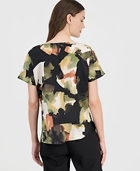 Anne Klein Petite Bateau Neck Short-Sleeve Printed Top