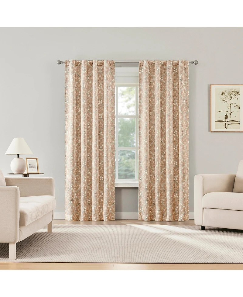 Sun Zero Lanet Vintage Ogee Magnetic Closure Blackout Back Tab Curtain Panel Pair