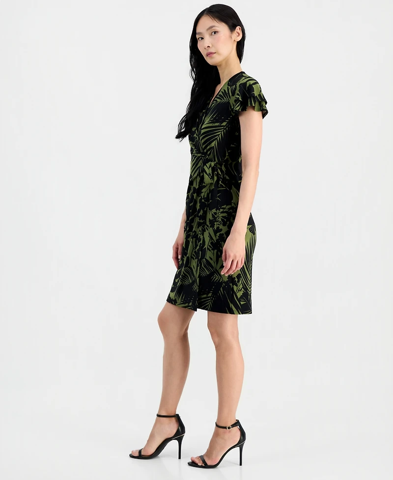 Anne Klein Women's V-Neck Flutter-Sleeve Sheath Wrap Dress