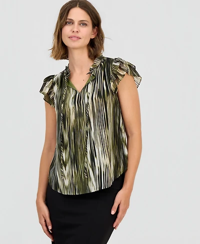 Anne Klein Women's Flutter-Sleeve Tie-Neck Top