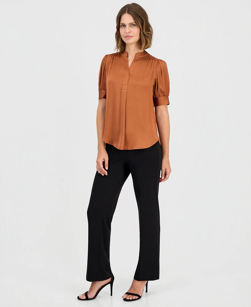 Anne Klein Women's Split-Neck Puffed-Sleeve Top