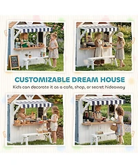 Qaba Outdoor Playhouse, Wooden Kids Playhouse with Dog Door for Garden