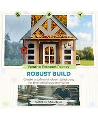 Qaba Outdoor Playhouse with Pet Door, Play Kitchen, Mailbox and Birdhouse