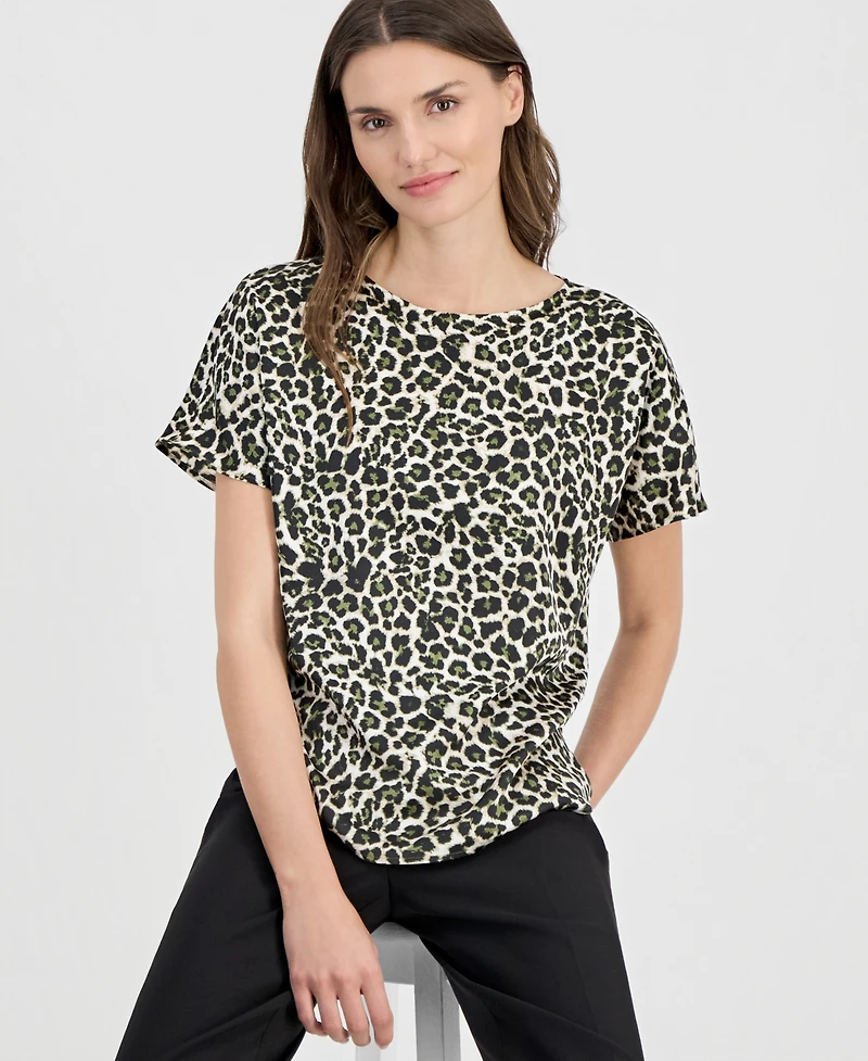 Anne Klein Women's Printed Boat-Neck Short-Sleeve Top