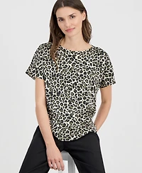 Anne Klein Women's Printed Boat-Neck Short-Sleeve Top