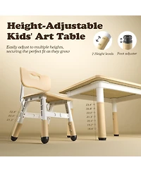 Kinder King Kids Height-Adjustable Table and 2 Chairs Set with 31.5''W Easy-Clean Top, Beige