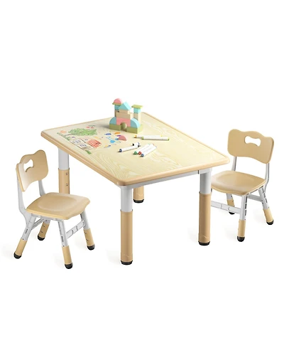 Kinder King Kids Height-Adjustable Table and 2 Chairs Set with 31.5''W Easy-Clean Top, Beige