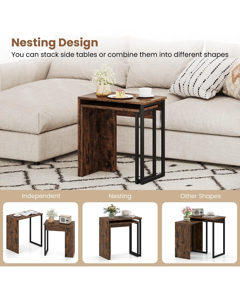 Sugift 2-in-1 Nesting Coffee Table Set of 2 for Living Room and Bedroom