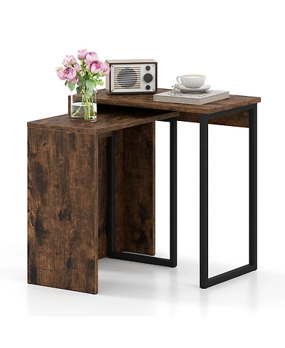 Sugift 2-in-1 Nesting Coffee Table Set of 2 for Living Room and Bedroom