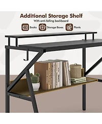 Sugift Space Saving Computer Desk with Monitor Stand and Extra Storage Shelf for Work Study-Black