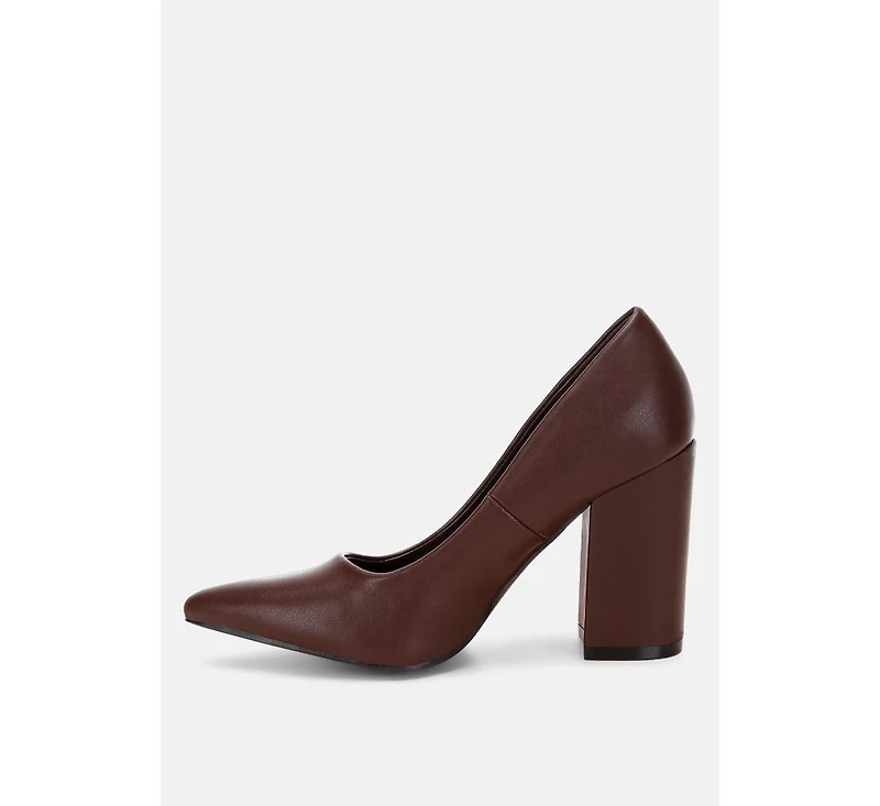 Zhuri Faux Leather Solid Block Heel Pumps