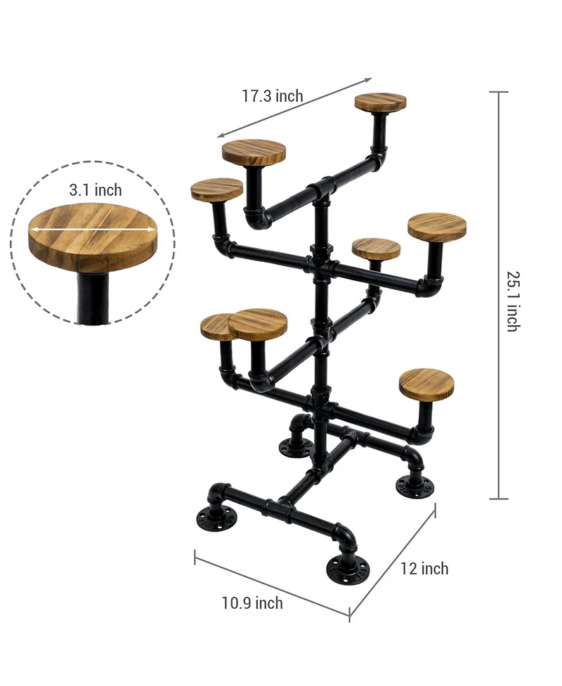 Yigii Hat Display Stand 8 Rustic Burnt Wood Hooks Metal Pipe Countertop for Hats Wigs