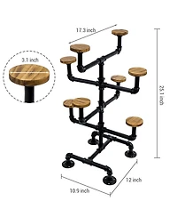 Yigii Hat Display Stand 8 Rustic Burnt Wood Hooks Metal Pipe Countertop for Hats Wigs