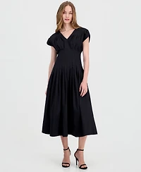 Anne Klein Remove Women's Pleated-Waist V-Neck Midi Dress