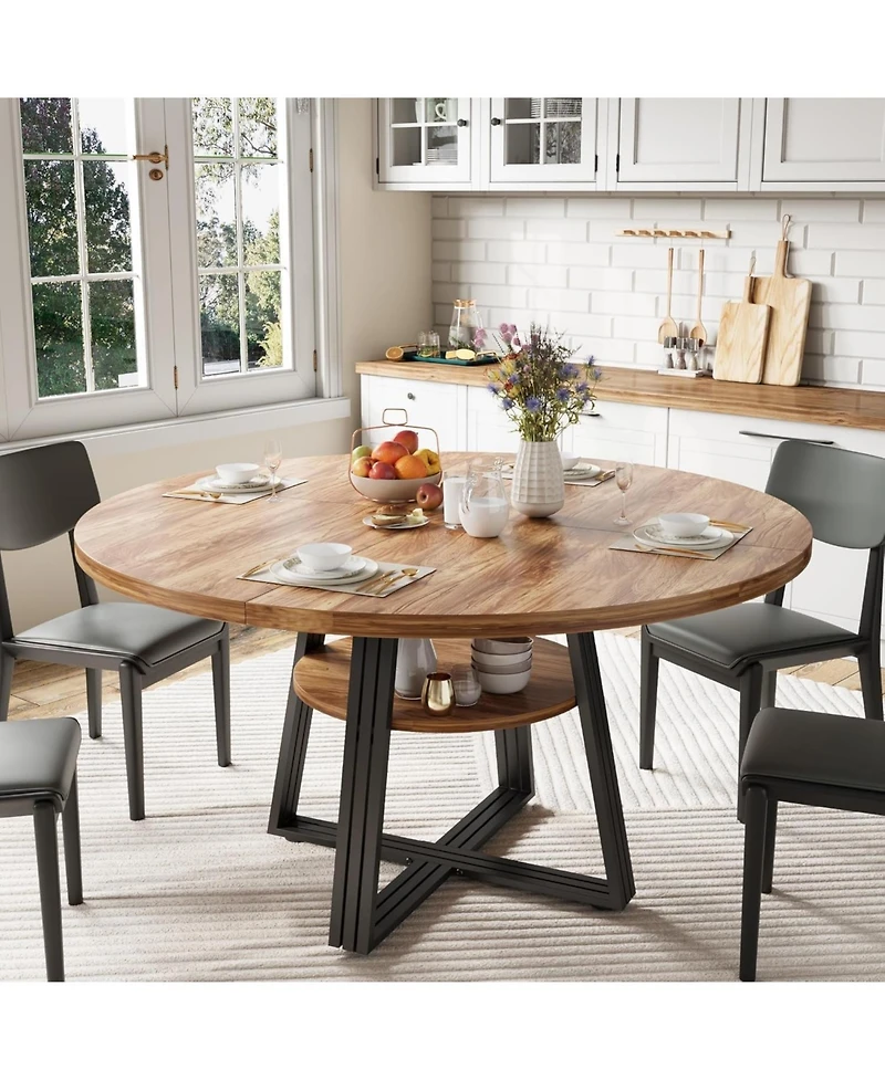 gaomon Round Dining Table for 4-6, 47.2 in Farmhouse Kitchen Table with Storage