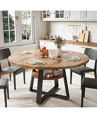 gaomon Round Dining Table for 4-6, 47.2 in Farmhouse Kitchen Table with Storage