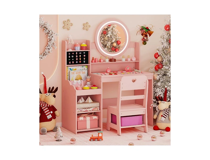 Slickblue Children s Lighted Vanity Desk Pretend Play Dressing Table
