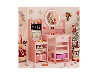 Slickblue Children s Lighted Vanity Desk Pretend Play Dressing Table