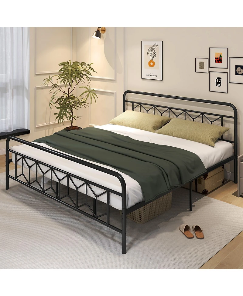 Gouun King Size Platform Bed with High Headboard and Snap Lock Metal Slats