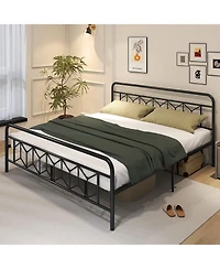 Gouun King Size Platform Bed with High Headboard and Snap Lock Metal Slats