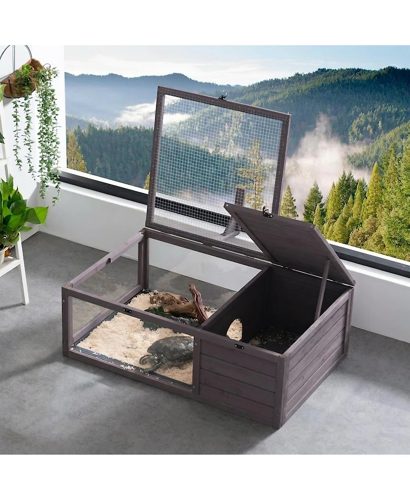 Sugift Tortoise Habitat, Wooden Enclosure with Light Stand, for Reptiles and Small Pets