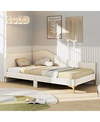 Sugift Upholstered Daybed with Metal Legs and Wood Slats