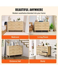 Gouun 6 Drawer Rattan Dresser with Spacious Storage for Bedroom and Hallway