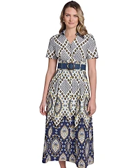 Jessica Howard Petite Short-Sleeve Belted Collared Shirt Dress