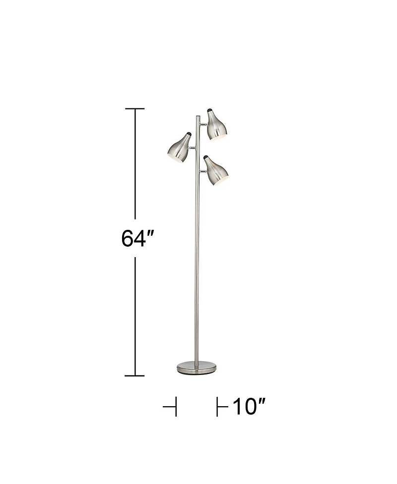 360 Lighting Modern Floor Lamp 3-Light Tree 64" Tall Brushed Steel Adjustable Shades for Living Room Reading Bedroom Office