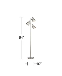 360 Lighting Modern Floor Lamp 3-Light Tree 64" Tall Brushed Steel Adjustable Shades for Living Room Reading Bedroom Office