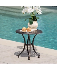 Clihome Modern Round Outdoor Accent Side Table, 19 Cast Aluminum Side Table