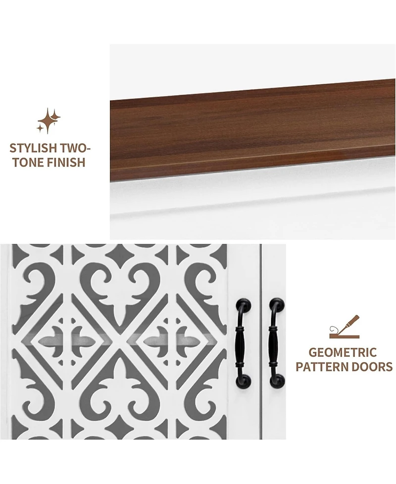 Rainsken Retro Storage Sideboard with Hand-Carved Openwork Doors, 2 Drawers and Metal Handles