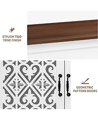 Rainsken Retro Storage Sideboard with Hand-Carved Openwork Doors, 2 Drawers and Metal Handles