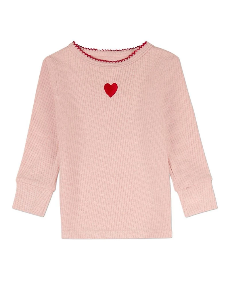 MeMoi Baby Girls Heart Embroidered Textured 2 Pc Lounge Set