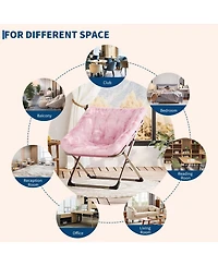 gaomon Rabbit Fur Saucer Chair - Foldable Comfy Lounge Chair with Metal Frame for Kids, Teens & Adults - Cozy Indoor Lazy Sofa