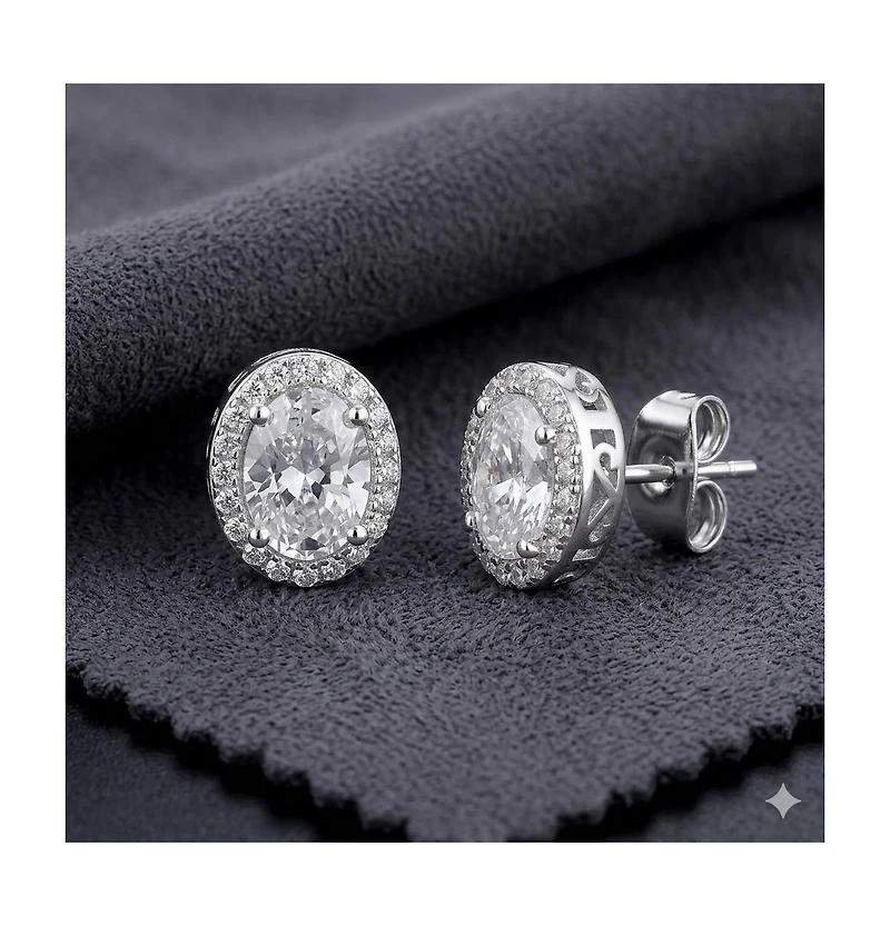 Simona Elegant Oval Birthstone Halo Cz Studs