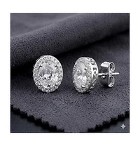 Simona Elegant Oval Birthstone Halo Cz Studs