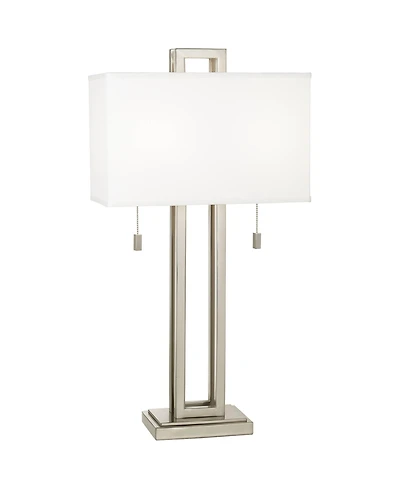 Possini Euro Design Modern Table Lamp 30" Tall with Dimmer Brushed Nickel Metal Rectangular Shade for Bedroom Living Room House Home Bedside