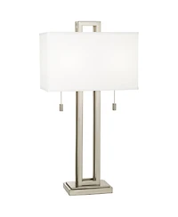 Possini Euro Design Modern Table Lamp 30" Tall with Dimmer Brushed Nickel Metal Rectangular Shade for Bedroom Living Room House Home Bedside