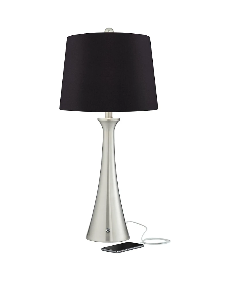 360 Lighting Karl Modern Table Lamps 27 1/2" Tall Set of 2 Brushed Nickel with Usb and Ac Power Outlet in Base for Bedroom House