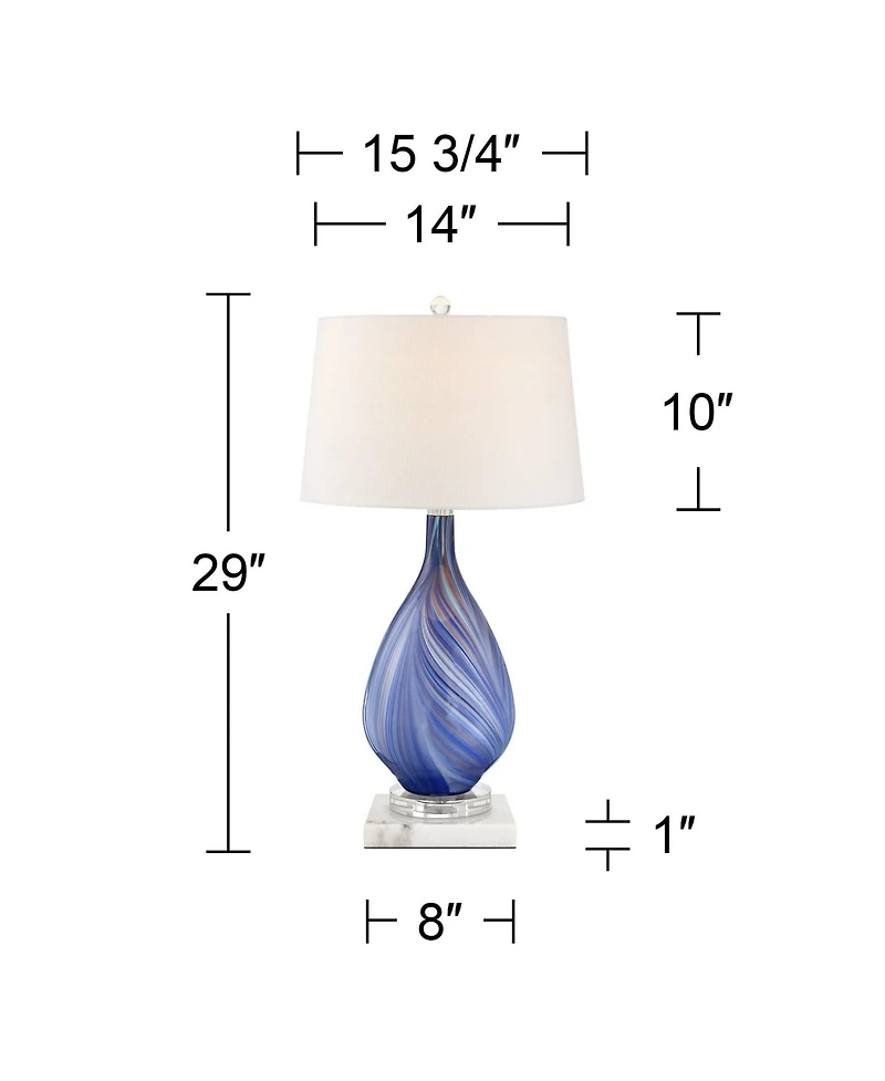 Possini Euro Design Taylor Modern Table Lamp with Square Riser 29" Tall Art Glass Shade for Bedroom Living Room Bedside Nightstand
