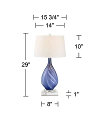 Possini Euro Design Taylor Modern Table Lamp with Square Riser 29" Tall Art Glass Shade for Bedroom Living Room Bedside Nightstand