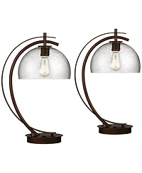 Possini Euro Design Modern Desk Lamps Set of 2 with Usb Port 22 1/2" High Bronze Led Clear Seeded Glass Shade for Bedroom Office