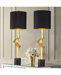 Possini Euro Design Minerva 32" Tall Large Modern Glam End Table Lamps Set of 2 Leaf Shade Living Room Bedroom Bedside
