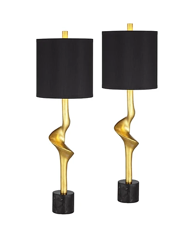 Possini Euro Design Minerva 32" Tall Large Modern Glam End Table Lamps Set of 2 Leaf Shade Living Room Bedroom Bedside
