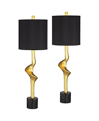Possini Euro Design Minerva 32" Tall Large Modern Glam End Table Lamps Set of 2 Leaf Shade Living Room Bedroom Bedside