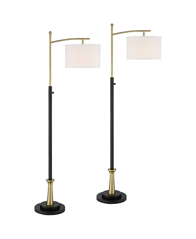 Possini Euro Design Burbank Modern 64" Tall Standing Floor Lamps Set of 2 Lights Task Downbridge Metal Brass Finish Bedroom
