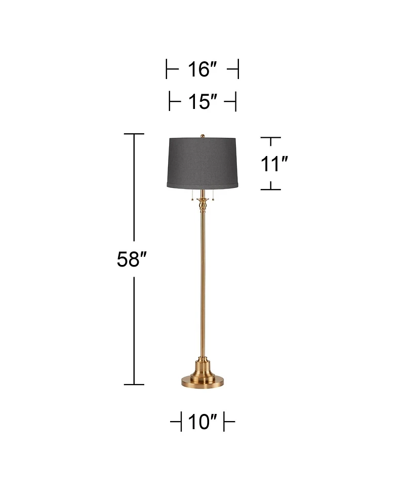 360 Lighting Dyna Traditional 58" Tall 2-Light Standing Floor Lamp Pole Pull Chain Antique Brass Finish
