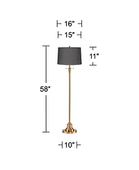 360 Lighting Dyna Traditional 58" Tall 2-Light Standing Floor Lamp Pole Pull Chain Antique Brass Finish